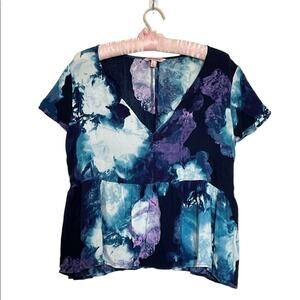 Juicy Couture Purple with Blue Empire Waist Babydoll Cap Sleeve Top size Large